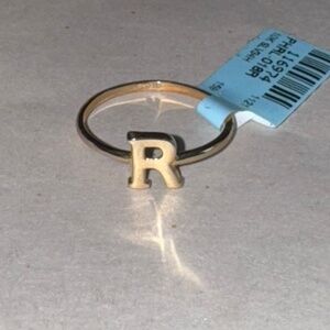 10k Solid Gold R Initial Letter ring, Monogram R Letter Gold Ring gift for her